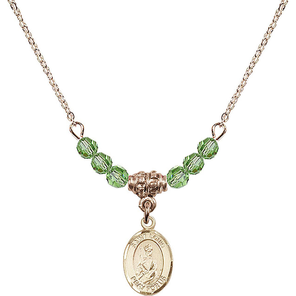 14kt Gold Filled Saint Louis Birthstone Necklace with Peridot Beads - 9081