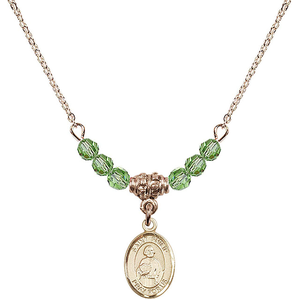 14kt Gold Filled Saint Philip the Apostle Birthstone Necklace with Peridot Beads - 9083