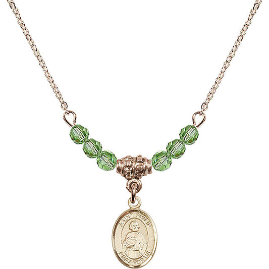 14kt Gold Filled Saint Philip the Apostle Birthstone Necklace with Peridot Beads - 9083