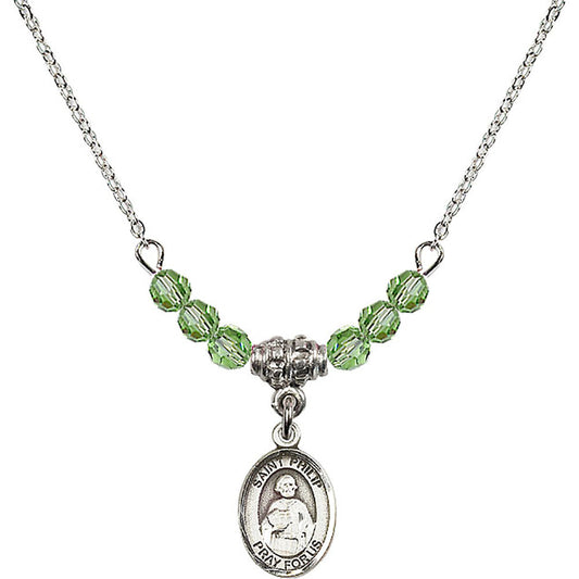 Sterling Silver Saint Philip the Apostle Birthstone Necklace with Peridot Beads - 9083