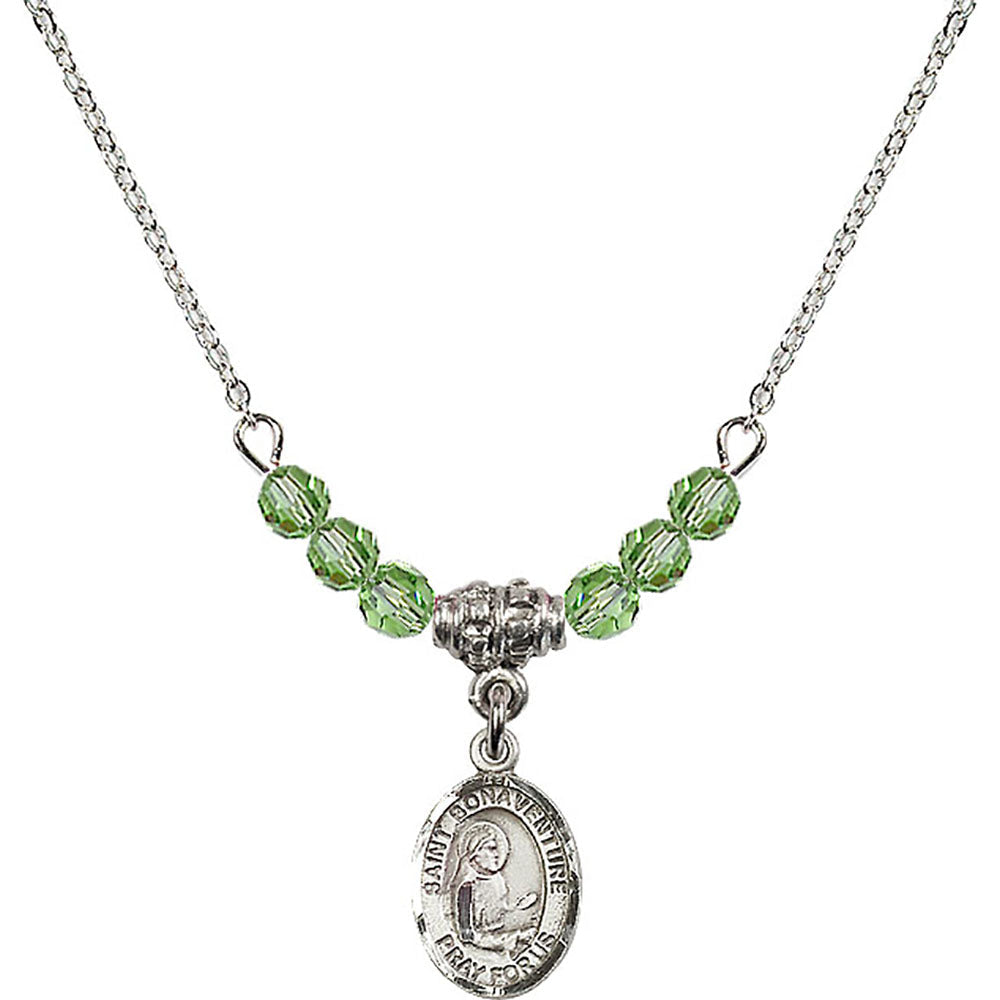 Sterling Silver Saint Bonaventure Birthstone Necklace with Peridot Beads - 9085