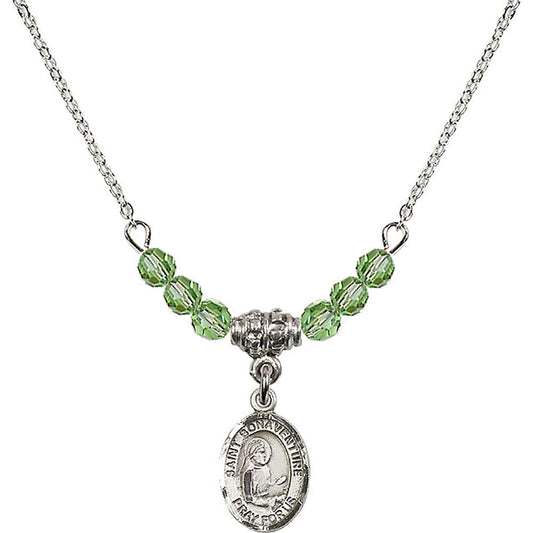 Sterling Silver Saint Bonaventure Birthstone Necklace with Peridot Beads - 9085