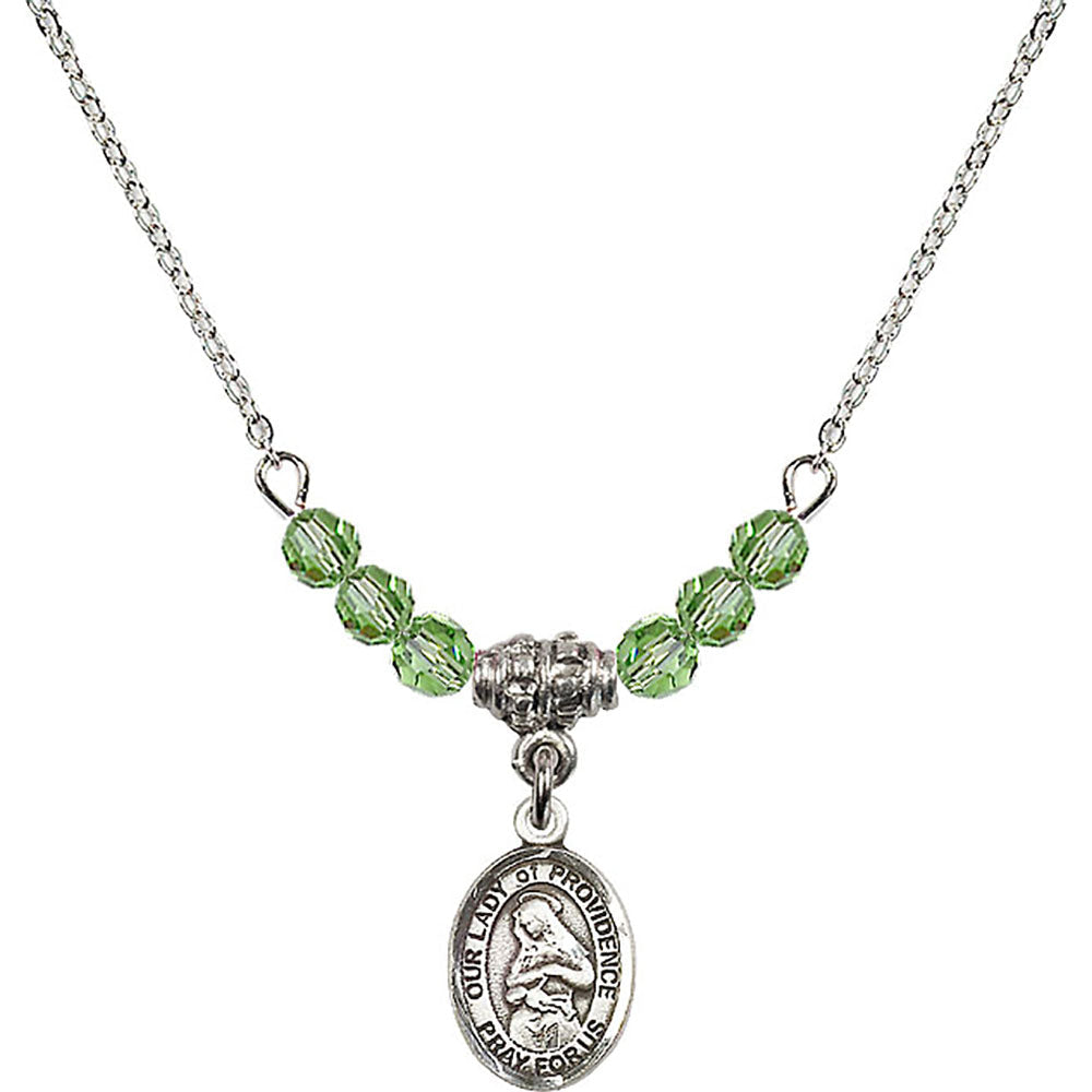 Sterling Silver Our Lady of Providence Birthstone Necklace with Peridot Beads - 9087