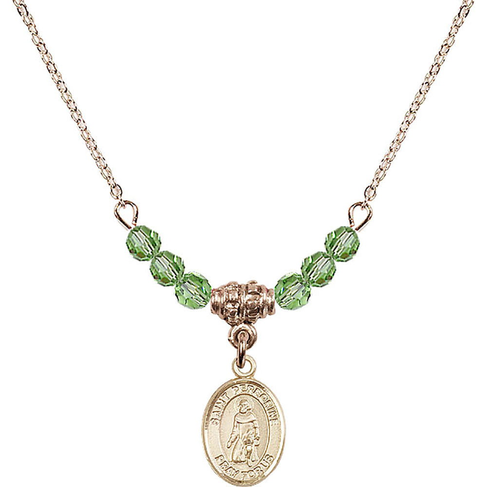 14kt Gold Filled Saint Peregrine Laziosi Birthstone Necklace with Peridot Beads - 9088