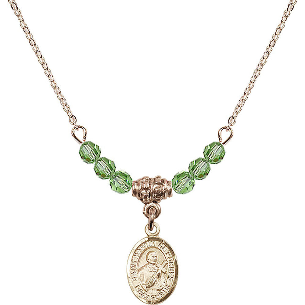 14kt Gold Filled Saint Martin de Porres Birthstone Necklace with Peridot Beads - 9089