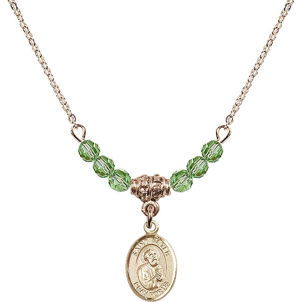 14kt Gold Filled Saint Peter the Apostle Birthstone Necklace with Peridot Beads - 9090