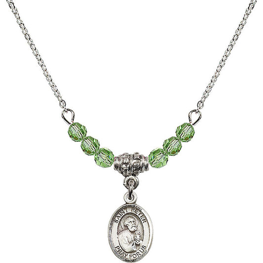Sterling Silver Saint Peter the Apostle Birthstone Necklace with Peridot Beads - 9090