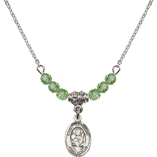 Sterling Silver Saint Raymond Nonnatus Birthstone Necklace with Peridot Beads - 9091