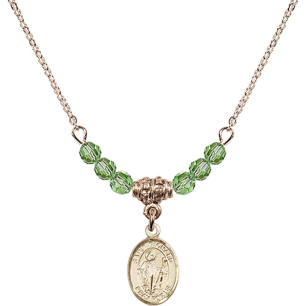 14kt Gold Filled Saint Richard Birthstone Necklace with Peridot Beads - 9093