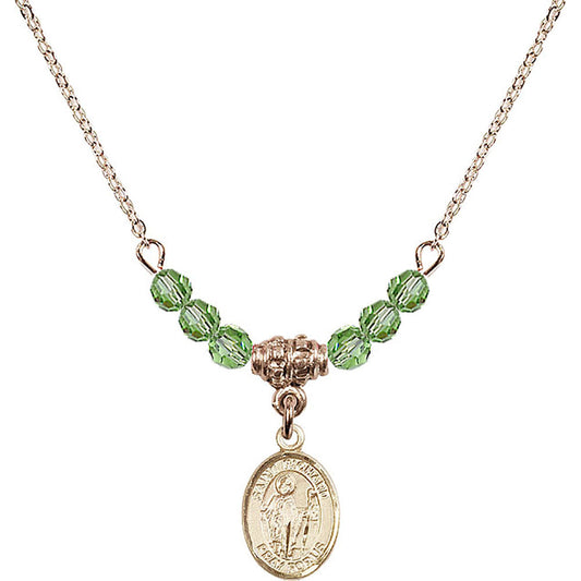 14kt Gold Filled Saint Richard Birthstone Necklace with Peridot Beads - 9093