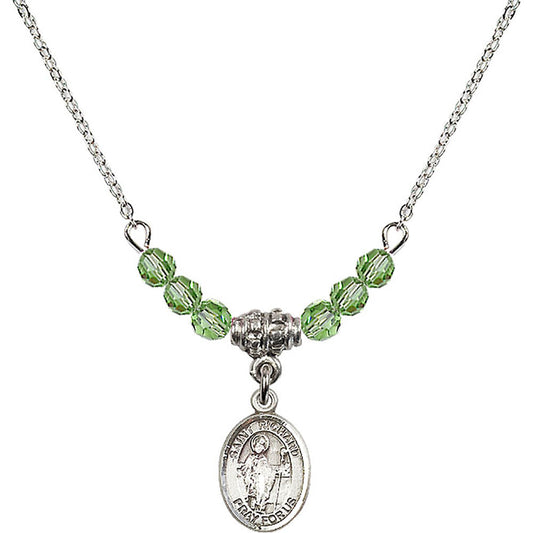 Sterling Silver Saint Richard Birthstone Necklace with Peridot Beads - 9093