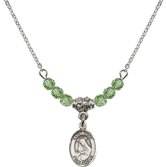 Sterling Silver Saint Rose of Lima Birthstone Necklace with Peridot Beads - 9095