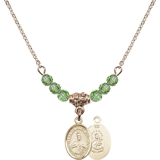 14kt Gold Filled Scapular Birthstone Necklace with Peridot Beads - 9098