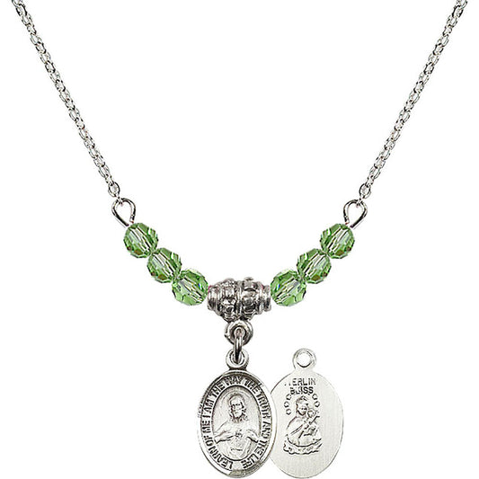Sterling Silver Scapular Birthstone Necklace with Peridot Beads - 9098