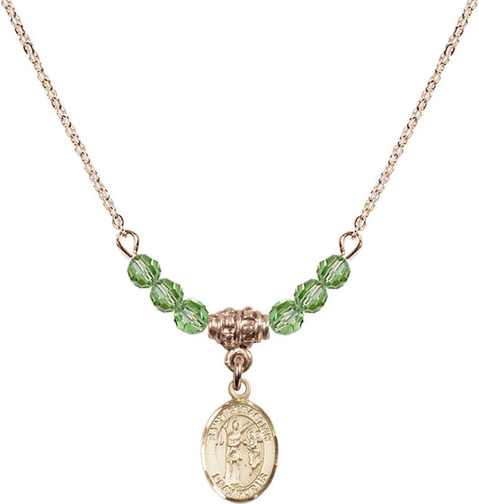 14kt Gold Filled Saint Sebastian Birthstone Necklace with Peridot Beads - 9100