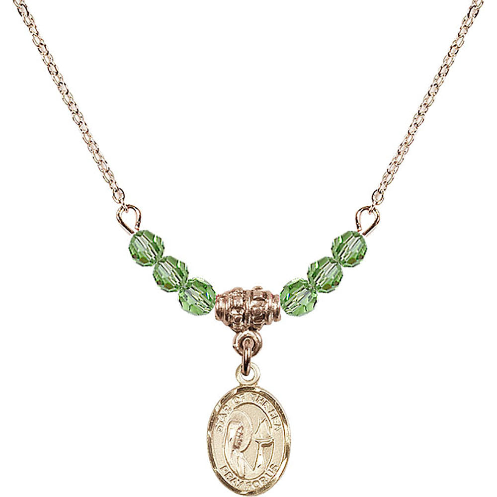 14kt Gold Filled Our Lady Star of the Sea Birthstone Necklace with Peridot Beads - 9101