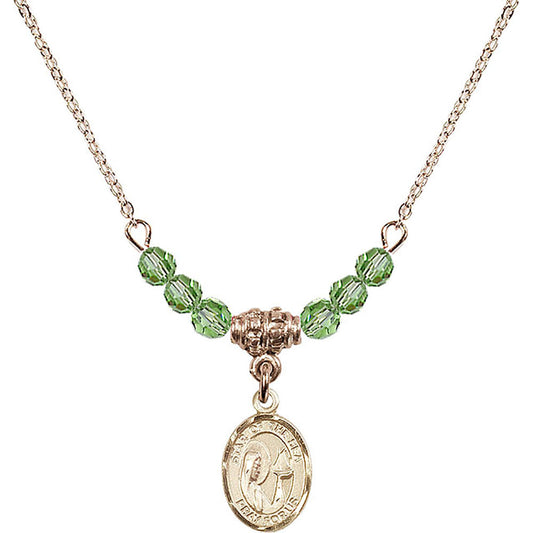 14kt Gold Filled Our Lady Star of the Sea Birthstone Necklace with Peridot Beads - 9101