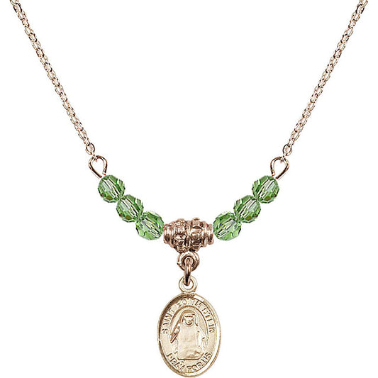 14kt Gold Filled Saint Edith Stein Birthstone Necklace with Peridot Beads - 9103