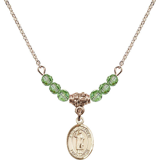 14kt Gold Filled Saint Stephen the Martyr Birthstone Necklace with Peridot Beads - 9104