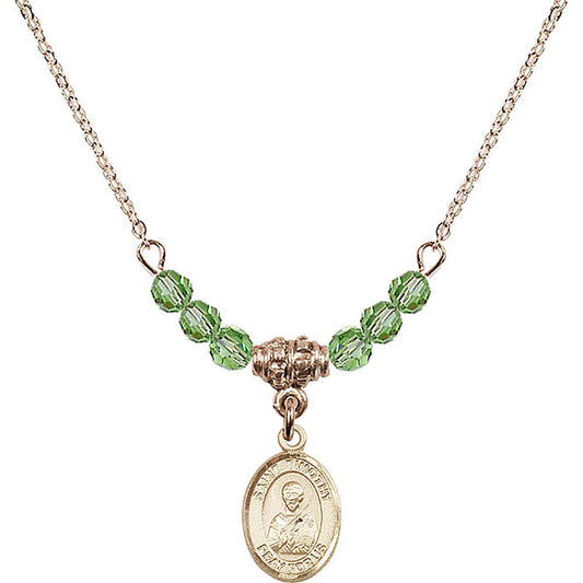 14kt Gold Filled Saint Timothy Birthstone Necklace with Peridot Beads - 9105