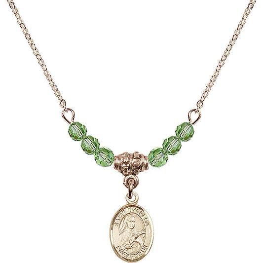 14kt Gold Filled Saint Theresa Birthstone Necklace with Peridot Beads - 9106