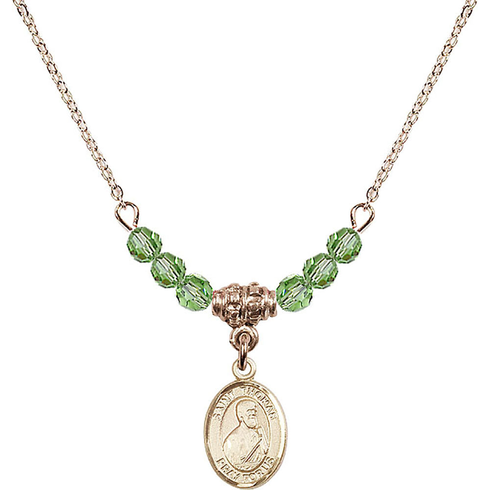 14kt Gold Filled Saint Thomas the Apostle Birthstone Necklace with Peridot Beads - 9107