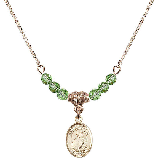 14kt Gold Filled Saint Thomas the Apostle Birthstone Necklace with Peridot Beads - 9107