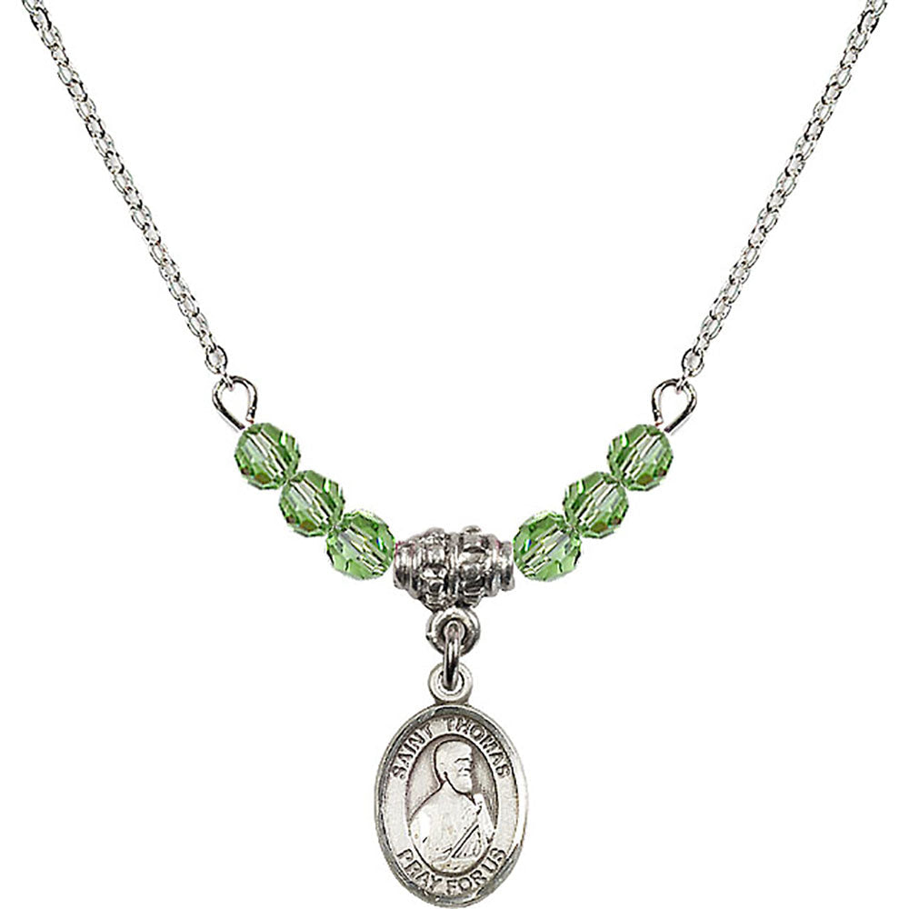 Sterling Silver Saint Thomas the Apostle Birthstone Necklace with Peridot Beads - 9107