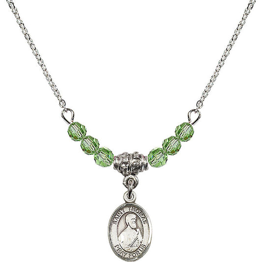 Sterling Silver Saint Thomas the Apostle Birthstone Necklace with Peridot Beads - 9107