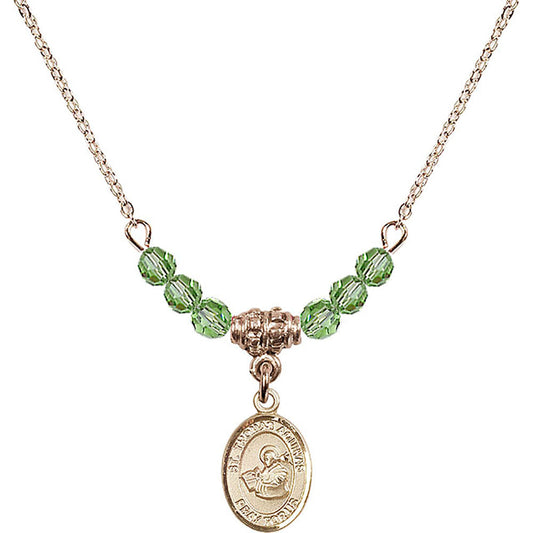 14kt Gold Filled Saint Thomas Aquinas Birthstone Necklace with Peridot Beads - 9108