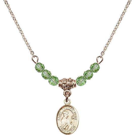 14kt Gold Filled Saint Thomas More Birthstone Necklace with Peridot Beads - 9109