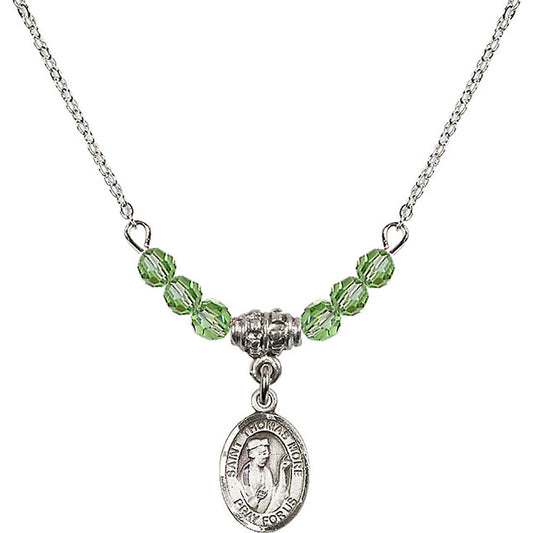 Sterling Silver Saint Thomas More Birthstone Necklace with Peridot Beads - 9109