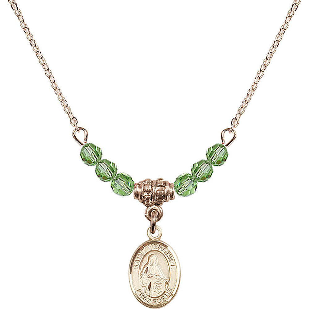 14kt Gold Filled Saint Veronica Birthstone Necklace with Peridot Beads - 9110