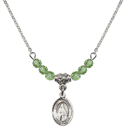 Sterling Silver Saint Veronica Birthstone Necklace with Peridot Beads - 9110