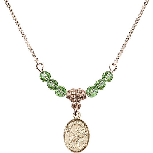 14kt Gold Filled Saint John of God Birthstone Necklace with Peridot Beads - 9112