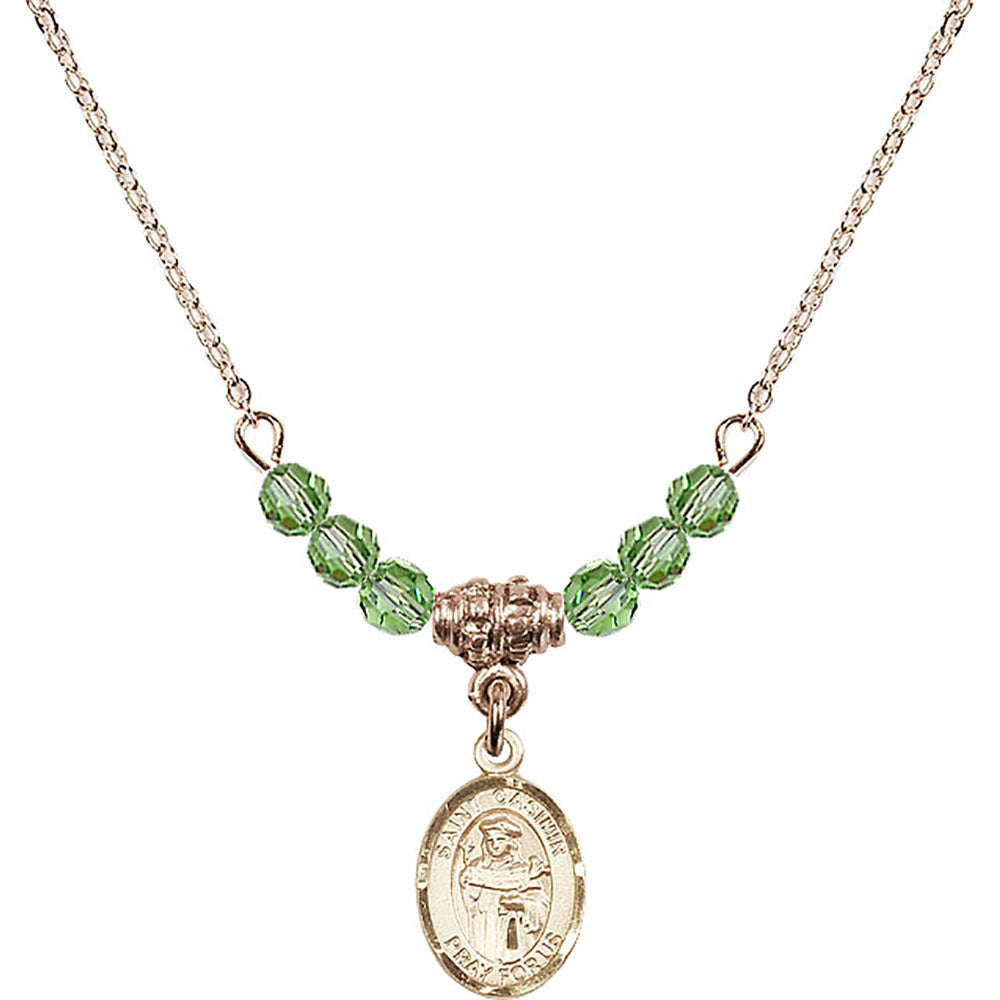 14kt Gold Filled Saint Casimir of Poland Birthstone Necklace with Peridot Beads - 9113