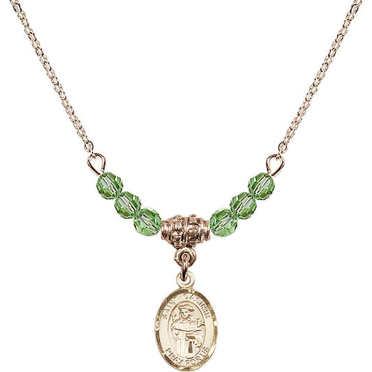 14kt Gold Filled Saint Casimir of Poland Birthstone Necklace with Peridot Beads - 9113