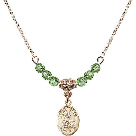 14kt Gold Filled Saint William of Rochester Birthstone Necklace with Peridot Beads - 9114
