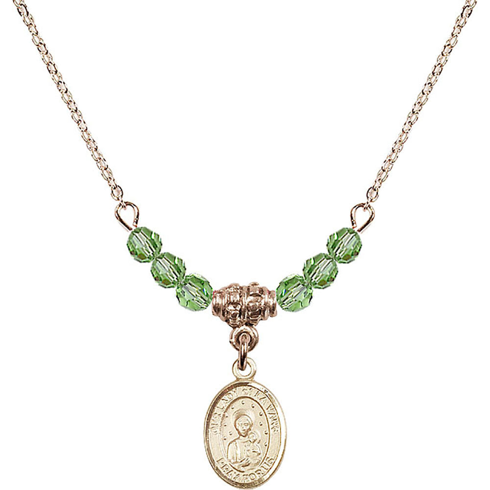 14kt Gold Filled Our Lady of la Vang Birthstone Necklace with Peridot Beads - 9115
