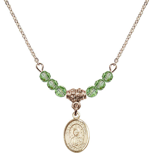 14kt Gold Filled Our Lady of la Vang Birthstone Necklace with Peridot Beads - 9115