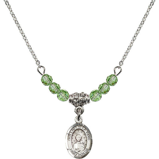 Sterling Silver Our Lady of la Vang Birthstone Necklace with Peridot Beads - 9115
