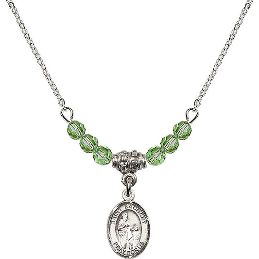 Sterling Silver Saint Zachary Birthstone Necklace with Peridot Beads - 9116