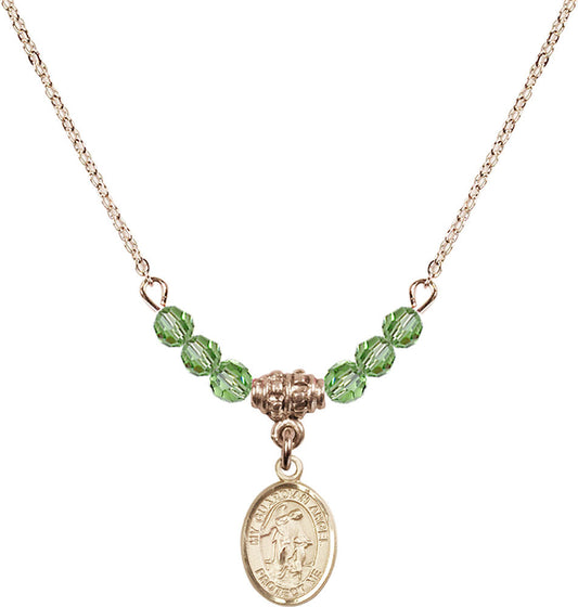 14kt Gold Filled Guardian Angel w/Child Birthstone Necklace with Peridot Beads - 9118