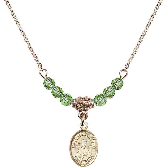 14kt Gold Filled Saint Leo the Great Birthstone Necklace with Peridot Beads - 9120