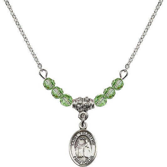 Sterling Silver Saint Valentine of Rome Birthstone Necklace with Peridot Beads - 9121