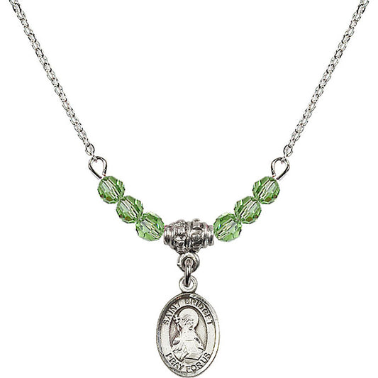 Sterling Silver Saint Bridget of Sweden Birthstone Necklace with Peridot Beads - 9122