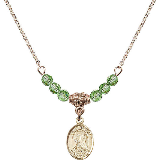 14kt Gold Filled Saint Brigid of Ireland Birthstone Necklace with Peridot Beads - 9123