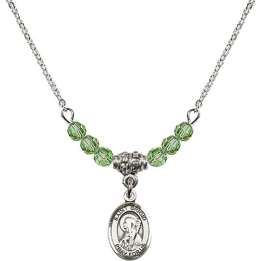 Sterling Silver Saint Brigid of Ireland Birthstone Necklace with Peridot Beads - 9123