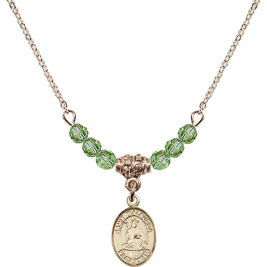 14kt Gold Filled Saint Walburga Birthstone Necklace with Peridot Beads - 9126