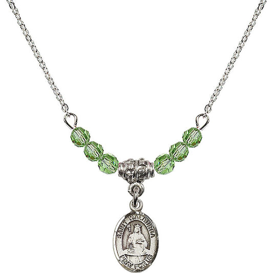 Sterling Silver Saint Walburga Birthstone Necklace with Peridot Beads - 9126